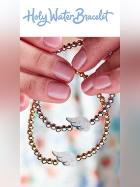 NWT Holy Water Guardian Angel Gold Stretch Bracelet From Lourdes France